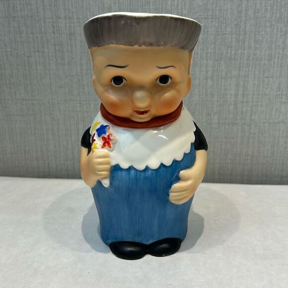 Vintage Toby Jug Creamer Pitcher German Dutch Boy Flowers - Picture 1 of 8